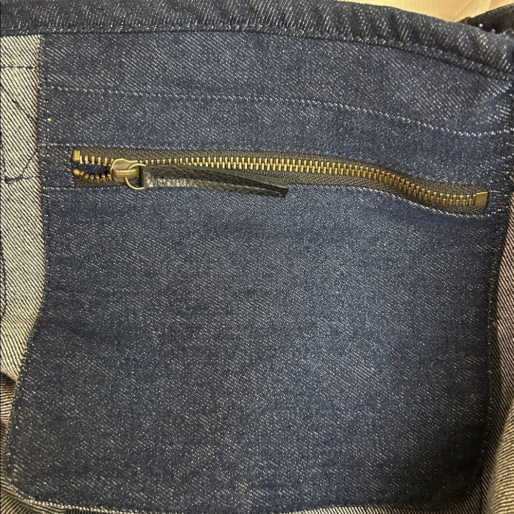 Tote, Dark blue Jean material with a black bottom, zipper pocket on interior - Picture 7 of 7